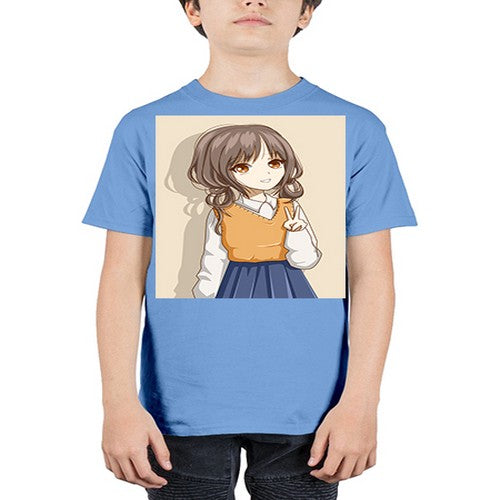 Cute and beautiful girl brown hair wearing uniform 71# - anime - Youth Tee Unisex