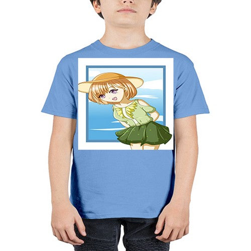 Cute and beautiful girl brown hair with green dress in the summer 159# - anime - Youth Tee Unisex