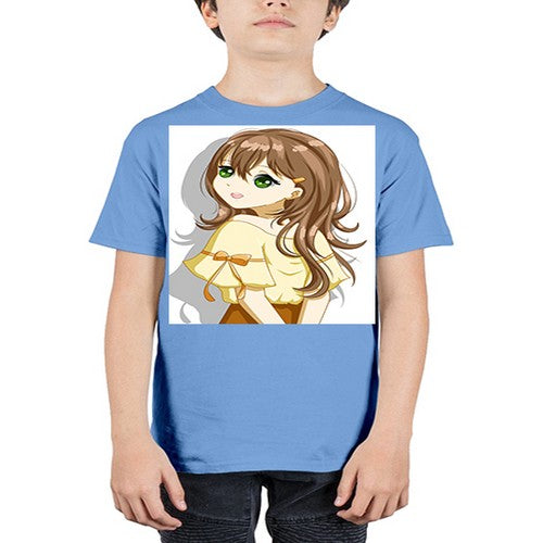 Cute and beautiful girl brown hair with yellow blouse 69# - anime - Youth Tee Unisex