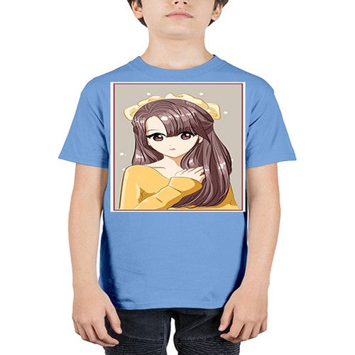 Cute and beautiful girl brown long hair and ribbon 136# - anime - Youth Tee Unisex