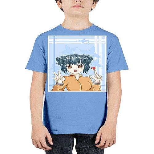 Cute and beautiful girl dark blue hair with love 74# - anime - Youth Tee Unisex