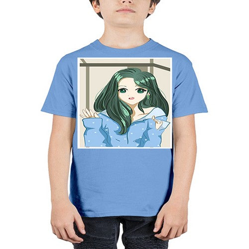 Cute and beautiful girl green long hair 134# - anime - Youth Tee Unisex