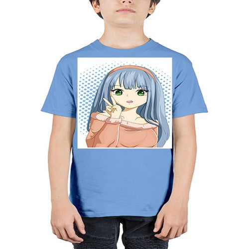 Cute and beautiful girl long blue hair 183# - anime - Youth Tee Unisex