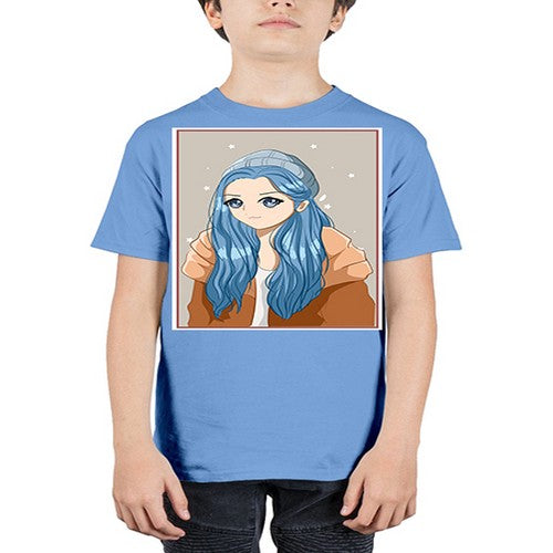 Cute and beautiful girl long blue hair in the winter 142# - anime - Youth Tee Unisex