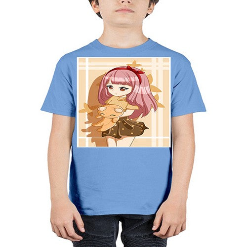 Cute and beautiful girl long pink hair with doll 9# - anime - Youth Tee Unisex