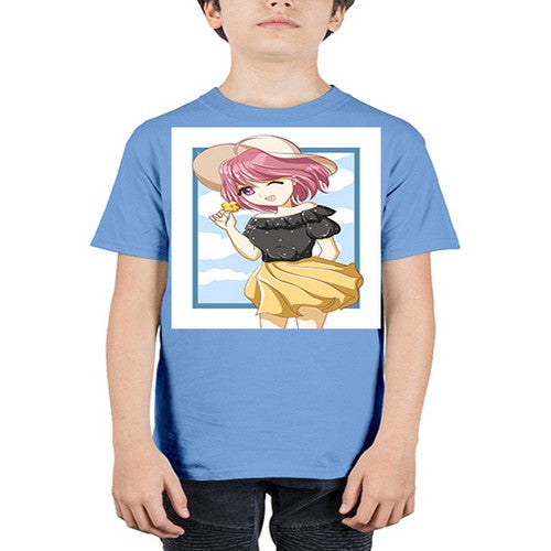 Cute and beautiful girl pink hair with hat in the summer 146# - anime - Youth Tee Unisex
