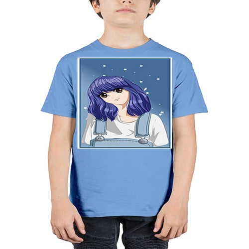 Cute and beautiful girl short purple hair 144# - anime - Youth Tee Unisex