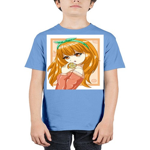 Cute and beautiful girl with orange in the summer 174# - anime - Youth Tee Unisex