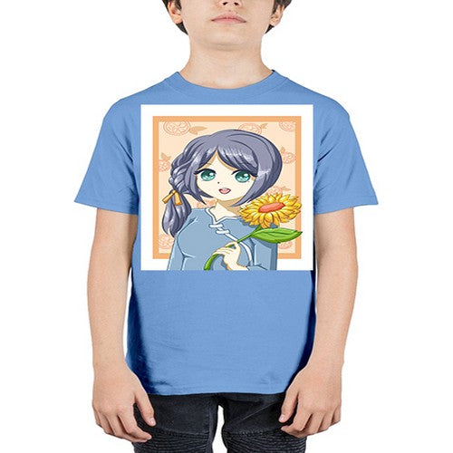 Cute and beautiful girl with sunflower in the summer 165# - anime - Youth Tee Unisex