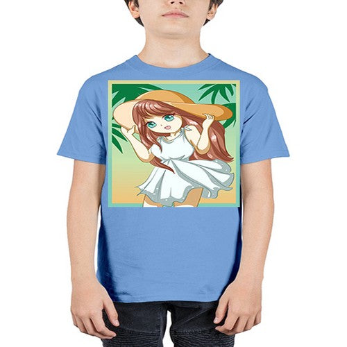 Cute and beautiful girl with white dress in beach at summer 162# - anime - Youth Tee Unisex