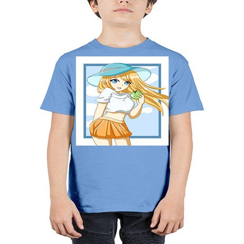 Cute and beautiful girl yellow hair with apple in the summer 158# - anime - Youth Tee Unisex
