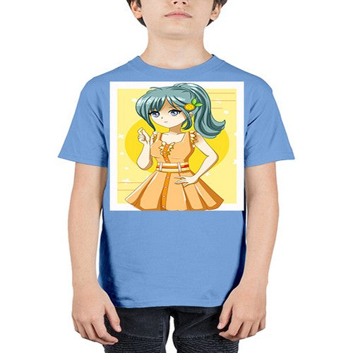 Cute and beautiful orange theme girl in summer 45# - anime - Youth Tee Unisex