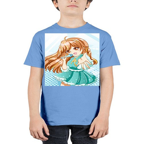 Cute and beautiful singer girl with green dress 163# - anime - Youth Tee Unisex
