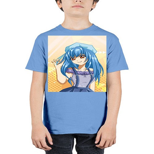 Cute and funny girl with blue hair in purple dress 83# - anime - Youth Tee Unisex