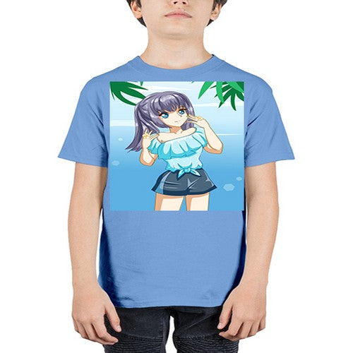 Cute and happy girl with blue shirt in summer 125# - anime - Youth Tee Unisex
