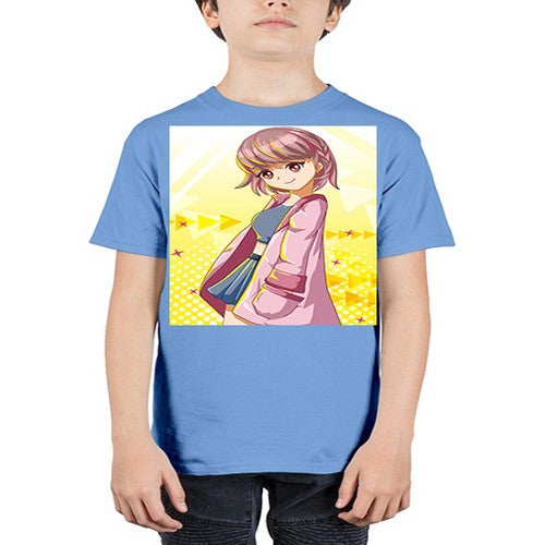 Cute and happy girl with pink coat 111# - anime - Youth Tee Unisex