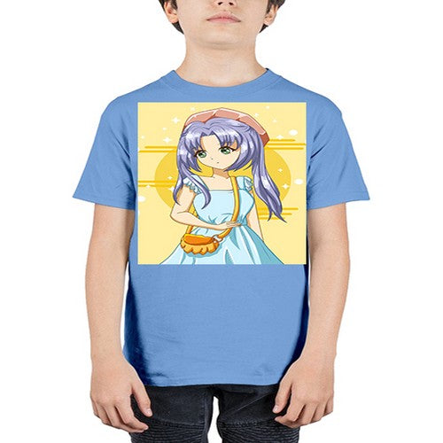 Cute and soft girl blue hair with blue dress in summer holiday 60# - anime - Youth Tee Unisex