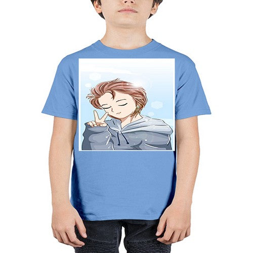 Cute boy brown hair with blue jacket 126# - anime - Youth Tee Unisex
