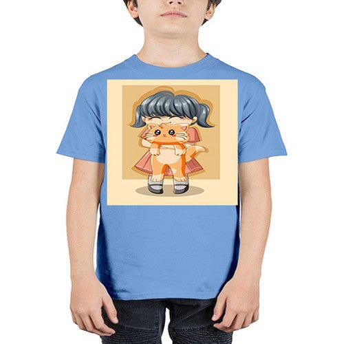 Cute girl with cat animal day 135# - anime - Youth Tee Unisex