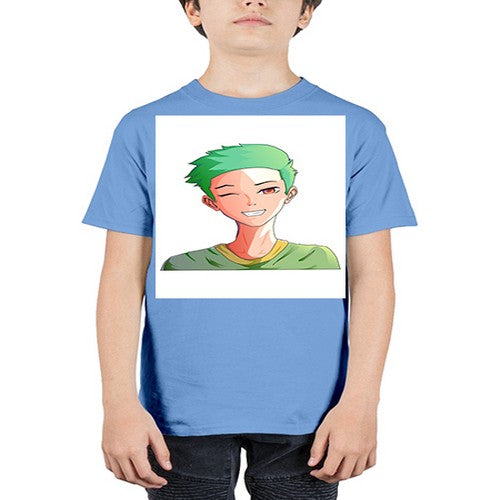 Handsome boy green hair wearing green shirt 35# - anime - Youth Tee Unisex