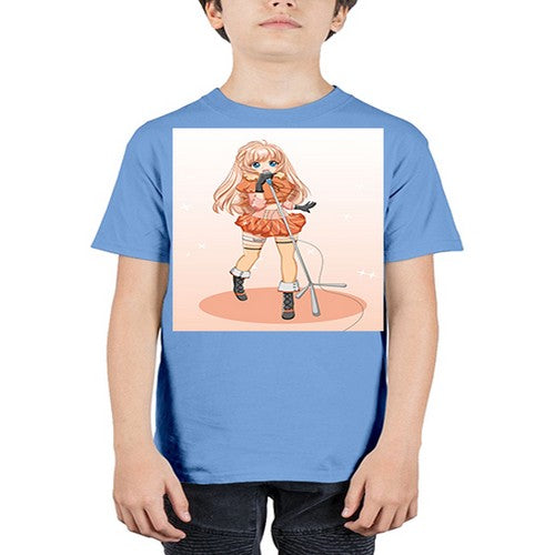 Happy and beautiful singer woman with microphone 160# - anime - Youth Tee Unisex
