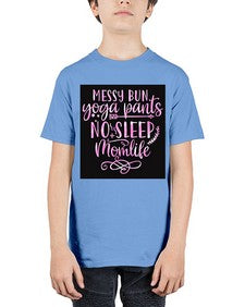 Messy bun yoga pants no sleep momlife  424# - yoga - Youth Tee Unisex