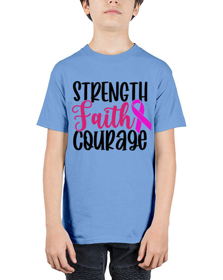 Strength Faith Courage 7# - breast cancer - Youth Tee Unisex