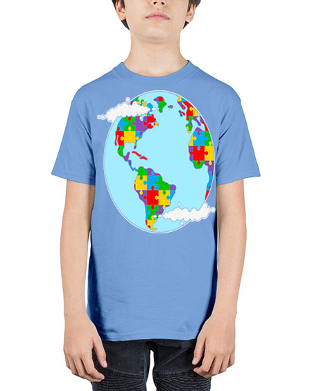 earth autism awareness heart puzzle 83# - autism - Youth Tee Unisex