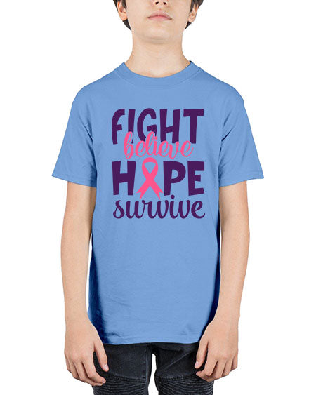 fight believe hope survive Style 13# - breast cancer - Youth Tee Unisex