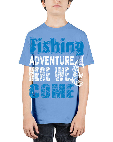 fishing adventure here we come png 79# - shark-fish - Youth Tee Unisex