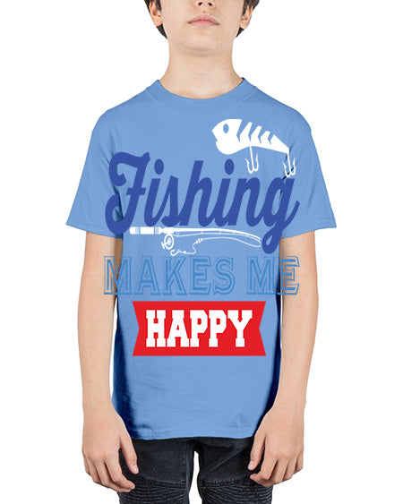 fishing makes me happy png 78# - shark-fish - Youth Tee Unisex