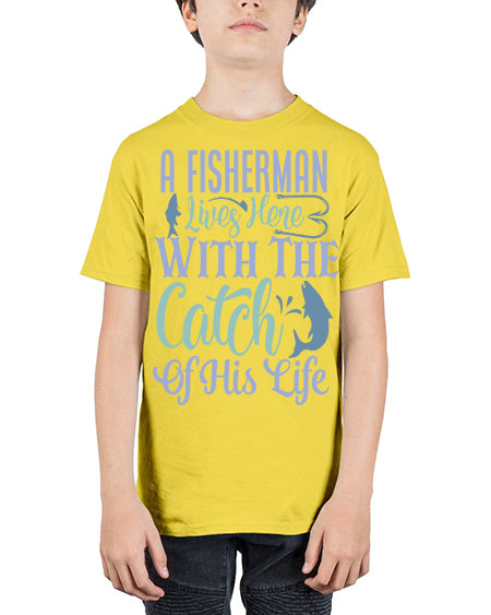 A Fisherman Lives Here With The Catch Of His Life 125# - shark-fish - Youth Tee Unisex