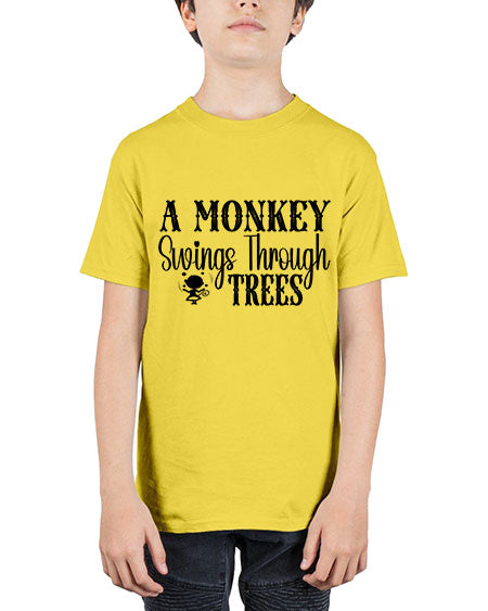 A monkey swings through trees  - monkey - Youth Tee Unisex