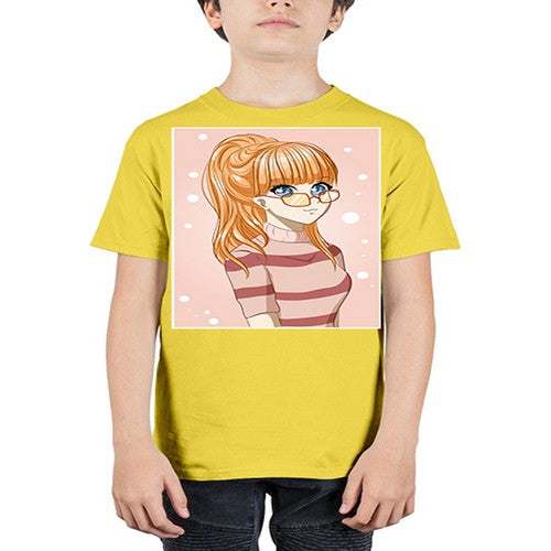 Beautiful and cool girl orange hair with glasses 105# - anime - Youth Tee Unisex