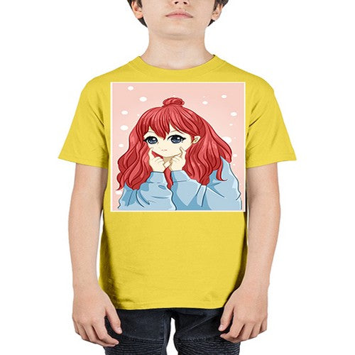 Beautiful and cute girl long red hair with jacket 150# - anime - Youth Tee Unisex