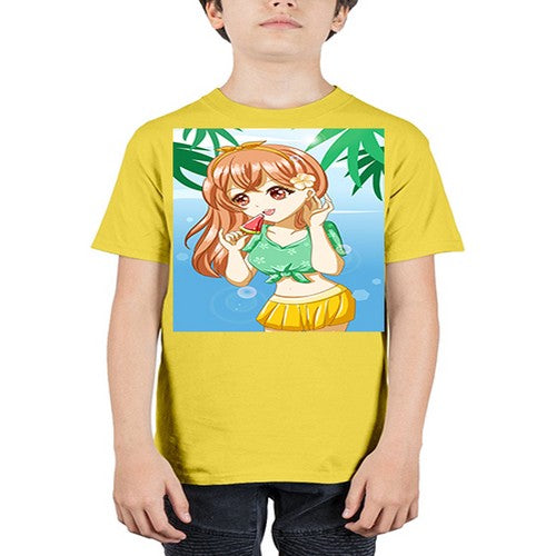 Beautiful and cute girl yellow hair with ice cream in beach in the summer 178# - anime - Youth Tee Unisex