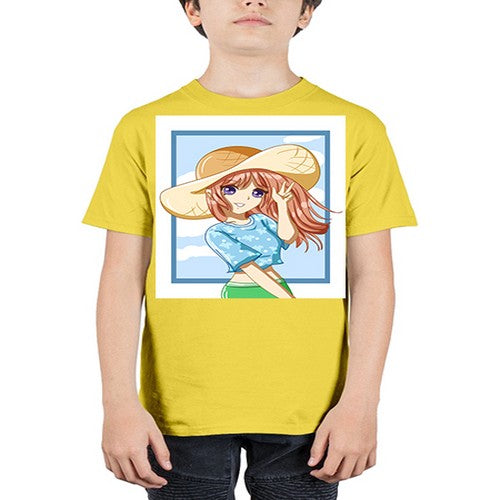 Beautiful and happy girl with blue shirt in summer 51# - anime - Youth Tee Unisex