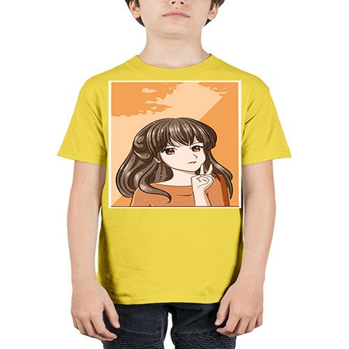 Beautiful and pretty girl long hair with orange background 100# - anime - Youth Tee Unisex