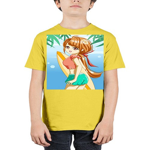 Beautiful girl with surfing board in summer 119# - anime - Youth Tee Unisex