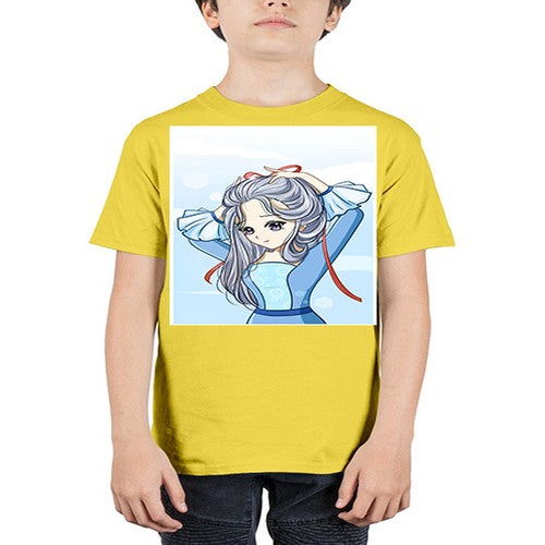 Beautiful princess silver hair with blue dress 120# - anime - Youth Tee Unisex