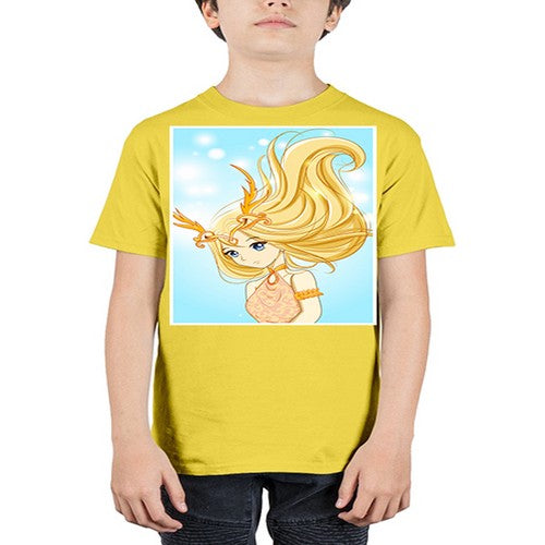 Beautiful queen with gold hair and gold horn crown 39# - anime - Youth Tee Unisex