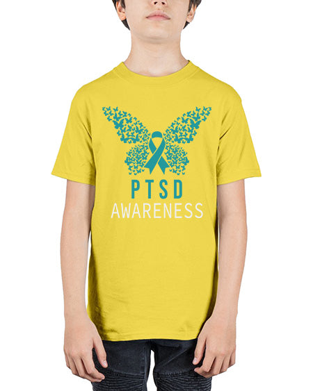 Butterfly PTSD Awareness Teal Ribbon 26# - PTSD - Youth Tee Unisex