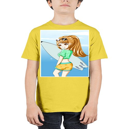 Cool and beautiful girl with surfboard in the summer 172# - anime - Youth Tee Unisex