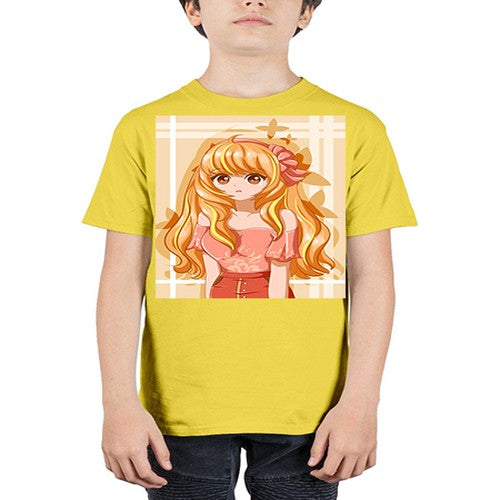 Cute and beautiful girl blonde hair with ribbon 110# - anime - Youth Tee Unisex
