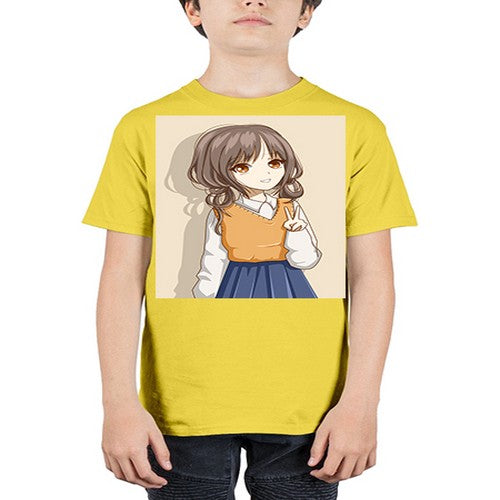 Cute and beautiful girl brown hair wearing uniform 71# - anime - Youth Tee Unisex
