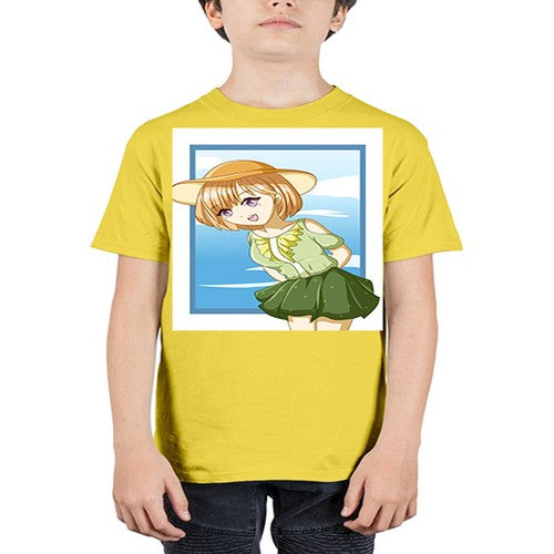 Cute and beautiful girl brown hair with green dress in the summer 159# - anime - Youth Tee Unisex
