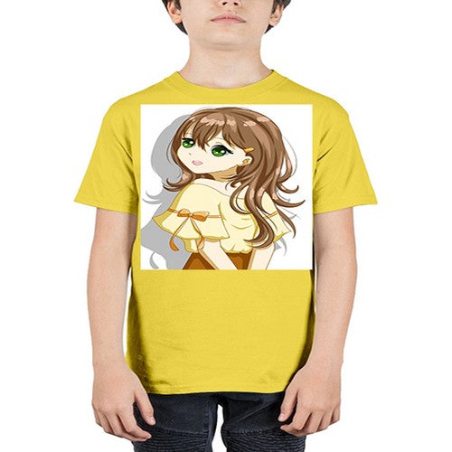 Cute and beautiful girl brown hair with yellow blouse 69# - anime - Youth Tee Unisex