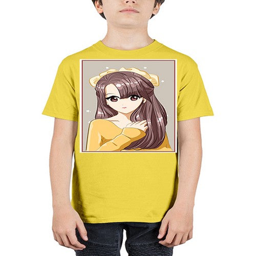 Cute and beautiful girl brown long hair and ribbon 136# - anime - Youth Tee Unisex