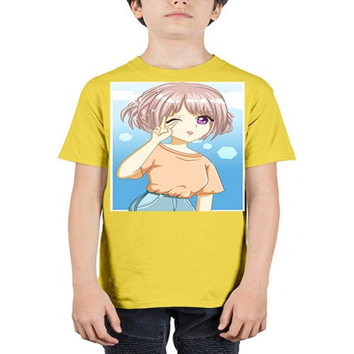 Cute and beautiful girl cream hair yellow shirt 29# - anime - Youth Tee Unisex