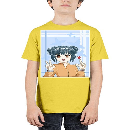 Cute and beautiful girl dark blue hair with love 74# - anime - Youth Tee Unisex